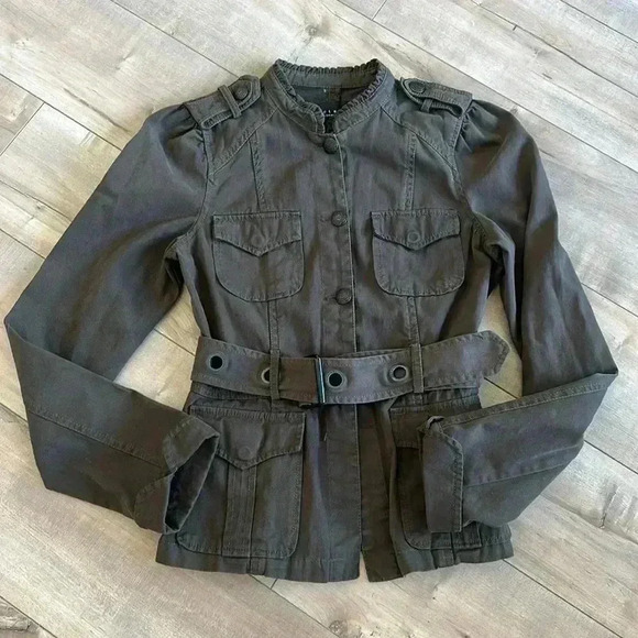Sanctuary Surplus Military Jacket Green Sz M Belted Ruffle Collar - Picture 1 of 5